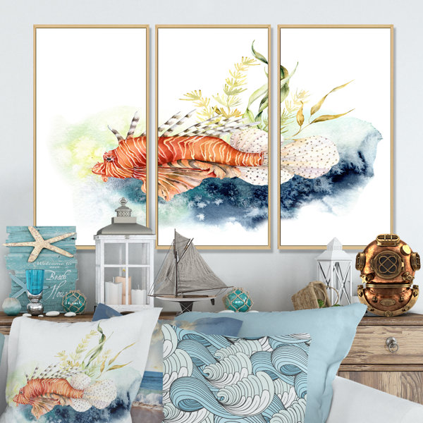 Bayou Breeze Lionfish And Kelp With Coral Reef And Laminaria Framed On ...