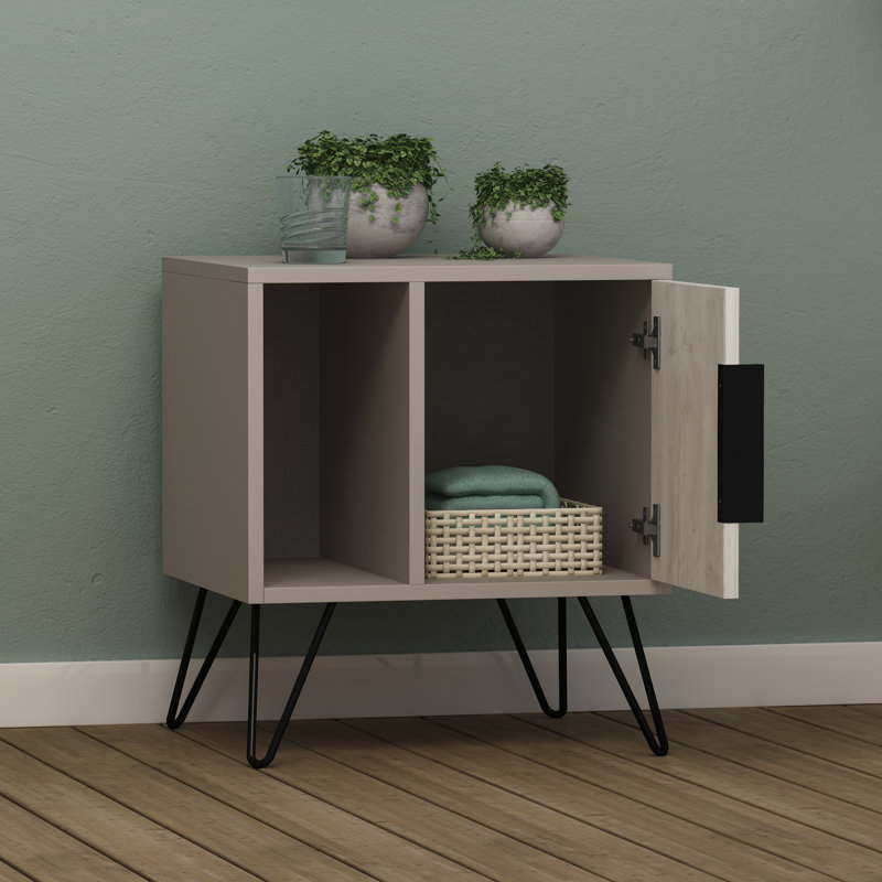 Bedelia Multifunctional Bedside Table with Open and Closed Storage, Light Mocha/Ancient White