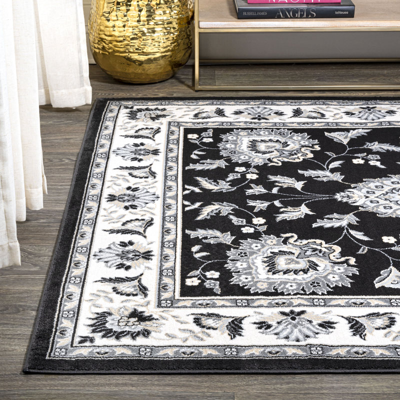Yeghivart French Cottage Black/Cream Rug, Rectangle 4' x 6'