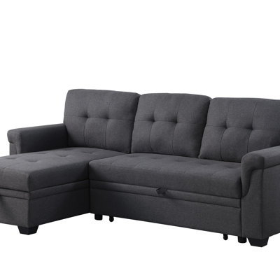 Linen Reversible Sleeper Sectional Sofa With Storage Chaise