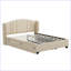 Lit plateforme tapissier avec tête de lit à oreilles, un lit gigogne simple et 2 tiroirs, aucun sommier nécessaire, tissu en lin, grand-420988668