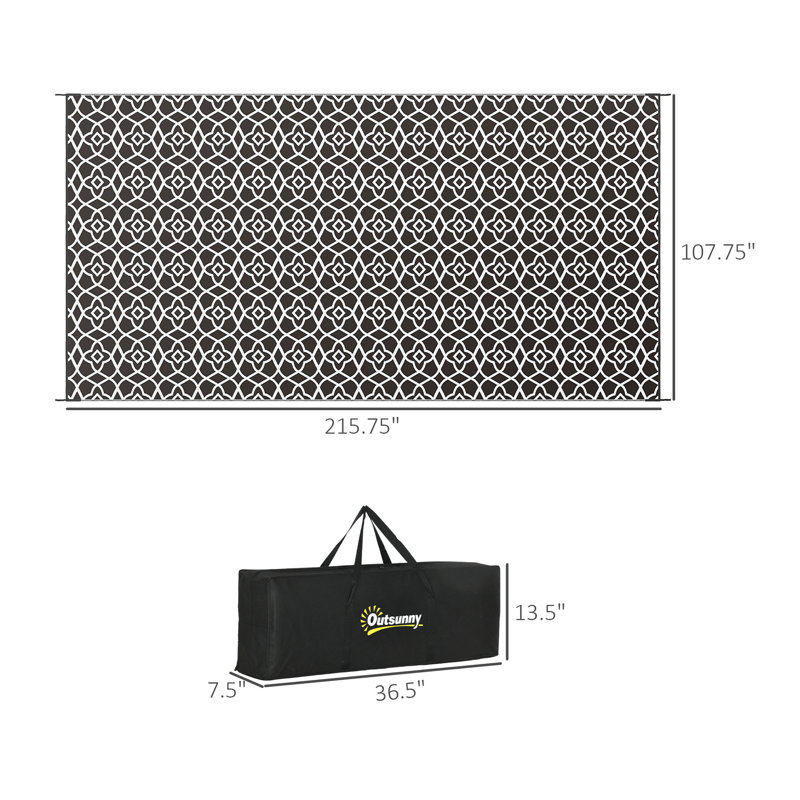 Reversible Outdoor Rug, Waterproof Plastic Straw Floor Mat, Portable RV Camping Carpet with Carry Bag, Large Floor Mat for Backyard, Deck, Picnic, Beach, Clover