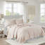 Courtepointe 3 pièces à bord festonné en rosé - réversible, microfibre, rembourrage 90% coton, pièces de literie réversibles élégantes, Enchanting Home
