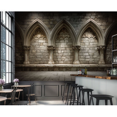 Peel and Stick Wallpaper Ultra Realistic Gothic Castle Wall Arched Alcoves Print Wall Murals 69"H x 96"W Removable PVC Wall Paper Self-Adhesive Wall Decor for Bedroom Living Room Home Office
