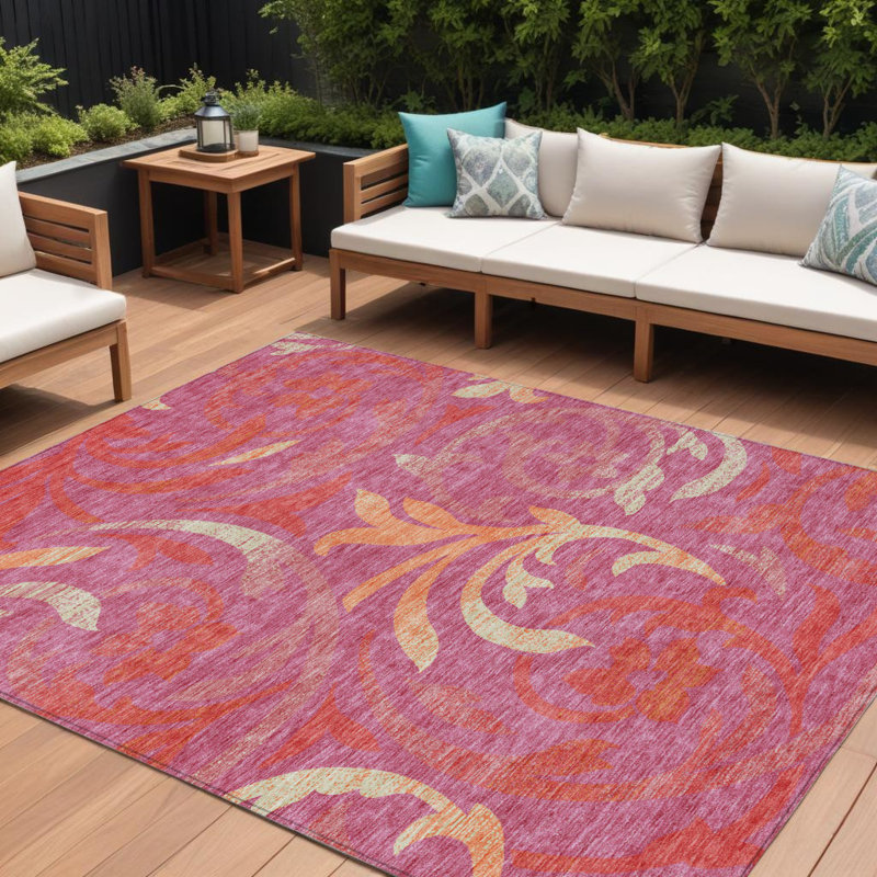 Tapis intérieur lavable floral 8 pi x 10 pi orange et ivoire