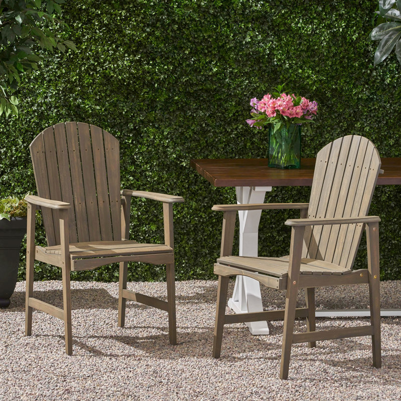 Outdoor Weather Resistant Acacia Wood Adirondack Dining Chairs (Set Of 2), Gray