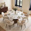 Ensemble de table de salle à manger ronde en pierre frittée de 51 pouces avec 6 fauteuils rembourrés de couleur crème-702797465-702797466