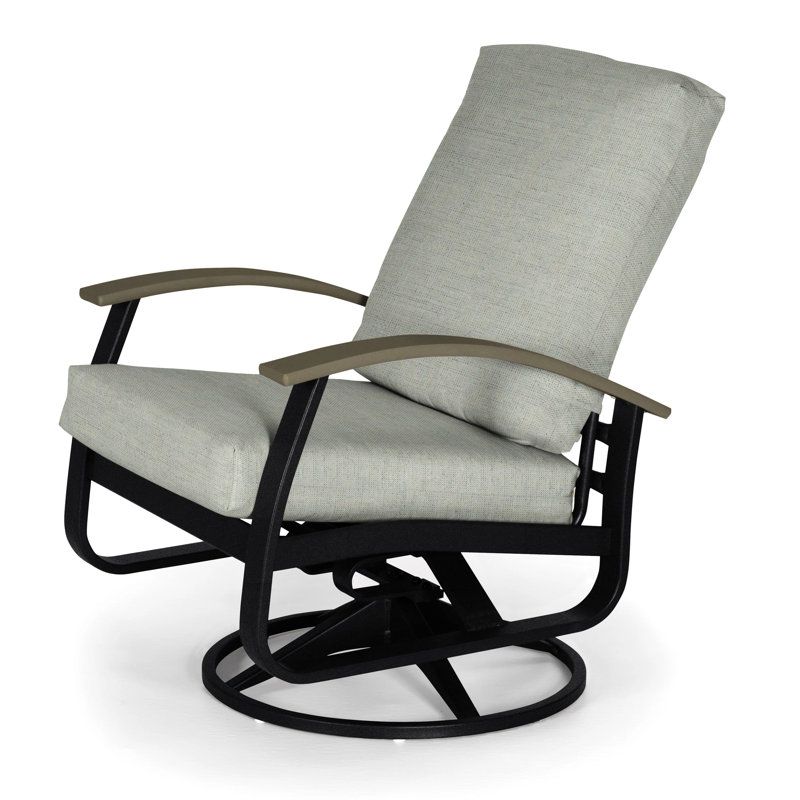 Askar Swivel Powder Coated Aluminum Outdoor Lounge Chair, Textured Black, Red, Beachwood P40