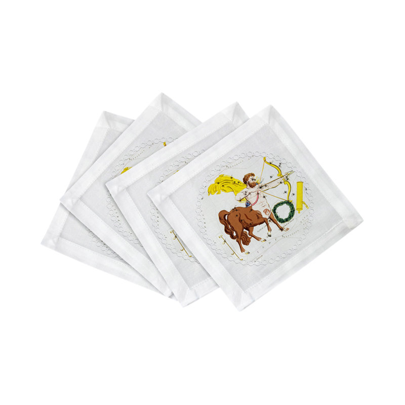 Zodiac Sagittarius Cotton Sateen Cocktail Napkins, White