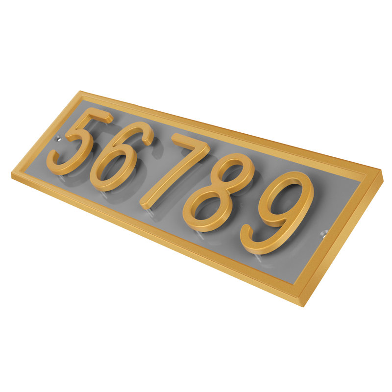 Plaque d'adresse horizontale flottante en aluminium Royal Shade, Blanc, Doré, Oui