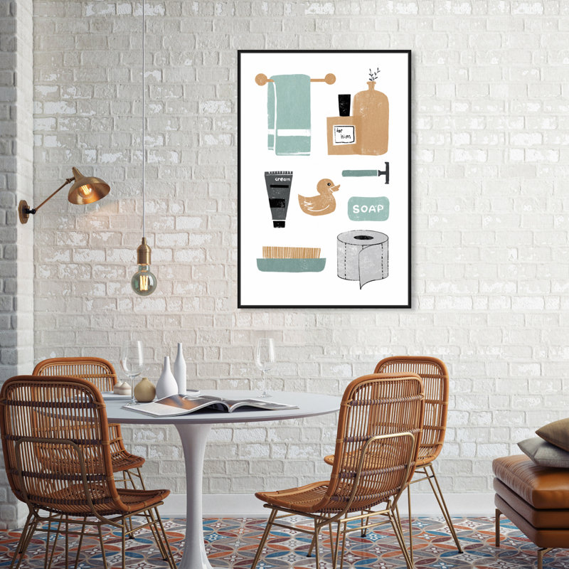 «Bath and Laundry Bathtime Essentials», impression sur toile, H 36 po x l 24 po, Toile avec cadre noir