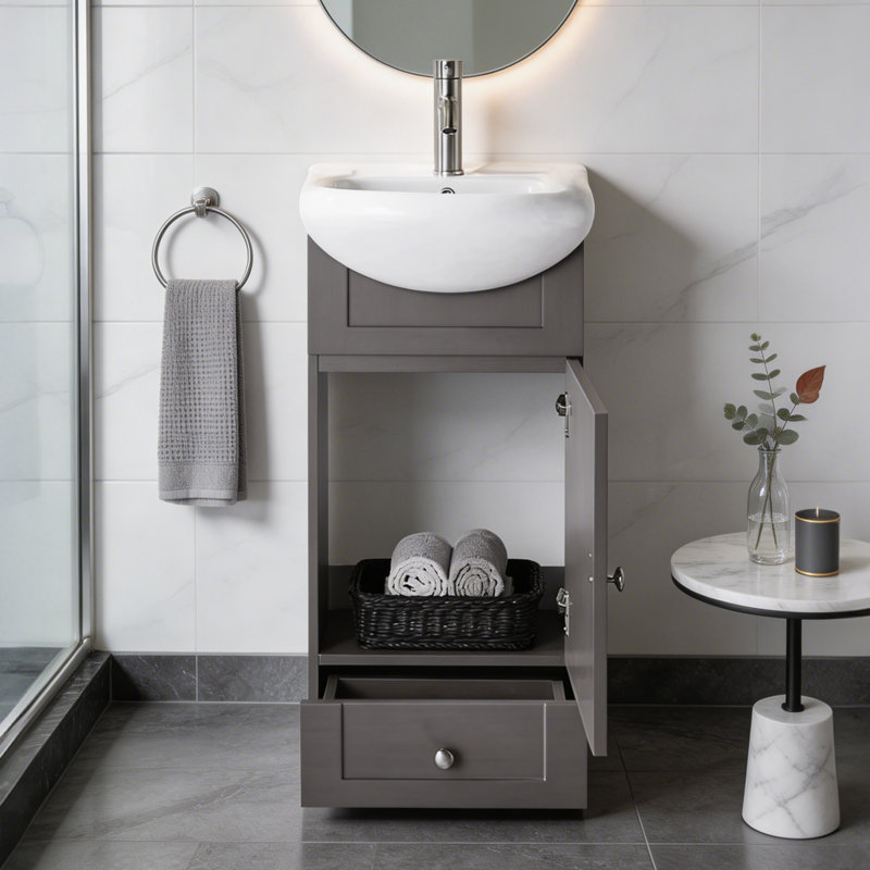 Ensemble de meuble-lavabo simple autoportant moderne de 18 po pour petits espaces, Gris