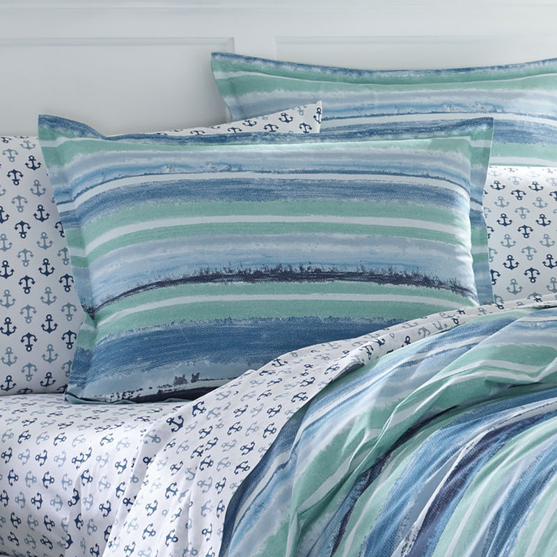 Full Blue Cotton Reversible Nautical Comforter Set