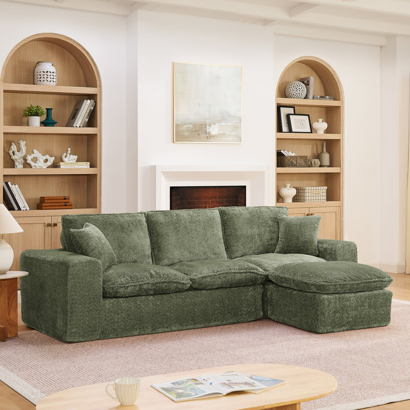 Canapé modulaire en L avec repose-pieds mobile et coussins, Green