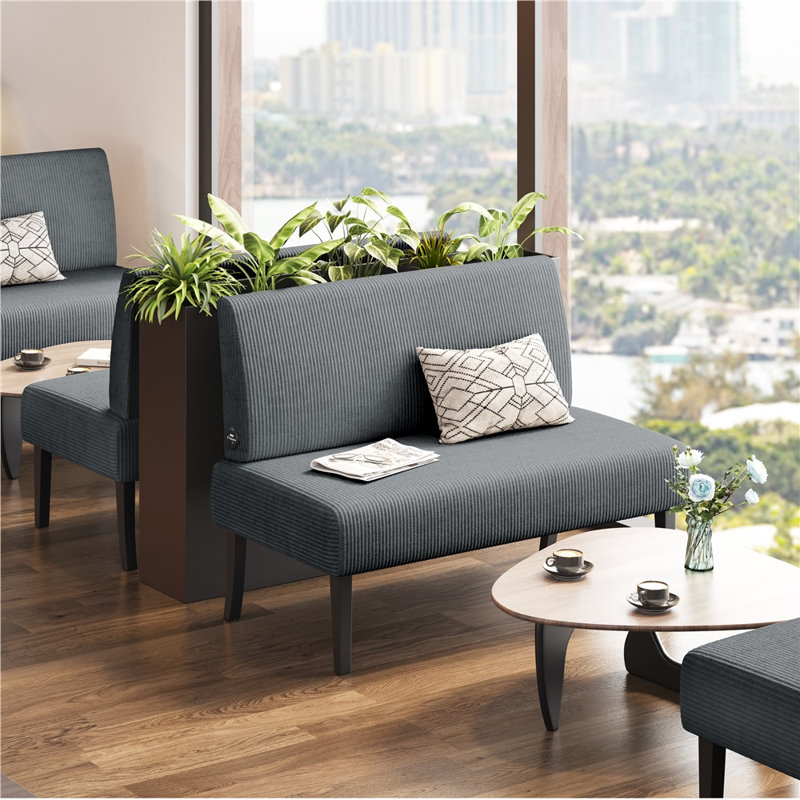 39" Corduroy 2-Seat Armless Loveseat, Upholstered Bench with USB Ports, Dark Gray, Dark Gray