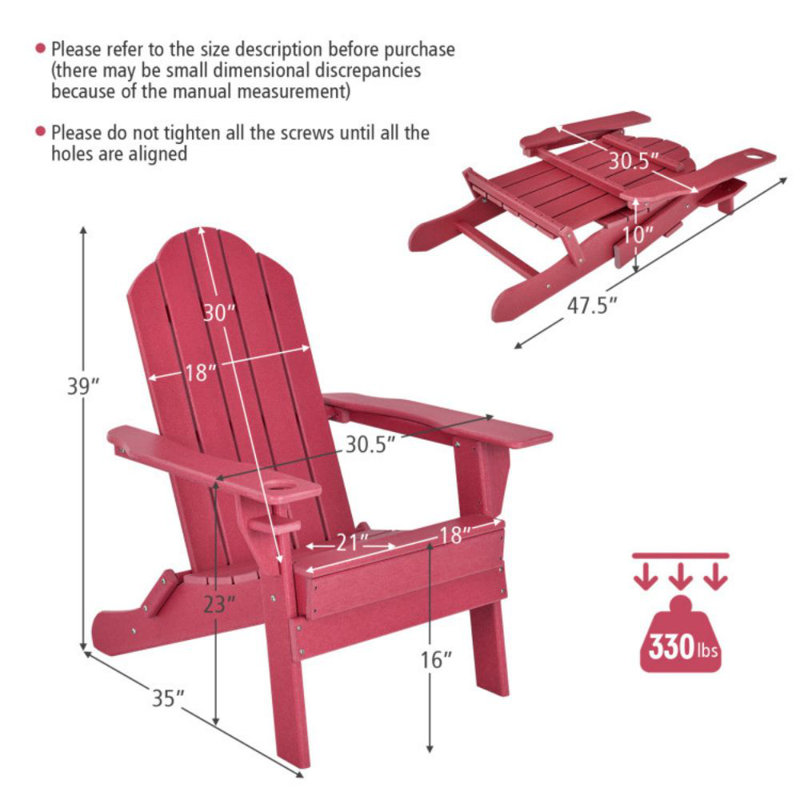 Foldable Weather Resistant Patio Chair With Built-In Cup Holder, Red