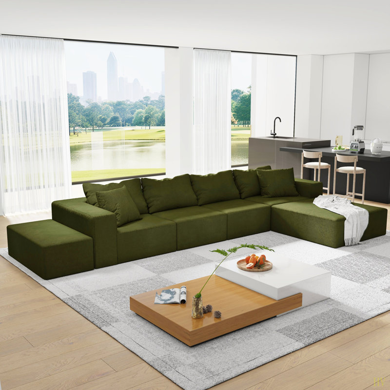 Ensemble de canapé modulaire rembourré Boneless, Chenille verte