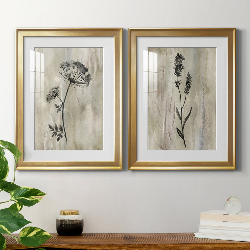 «Sumi-e Silhouette I», ensemble de 2 reproductions d'art, H 18,5 po x l 49 po, Impression encadrée, Doré