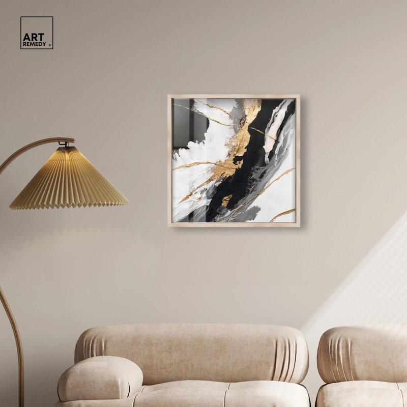 Art mural Aurea Flow III Shadowbox par Art Remedy, cadre blond, 25 x 25, H 25 po x l 25 po, Cadre blond