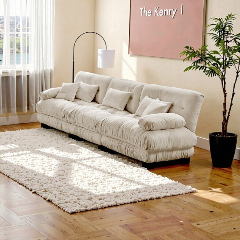 Canapé modulaire 3 places avec revêtement en chenille - Canapé modulaire à assise profonde pour salon, appartement ou bureau (café clair)