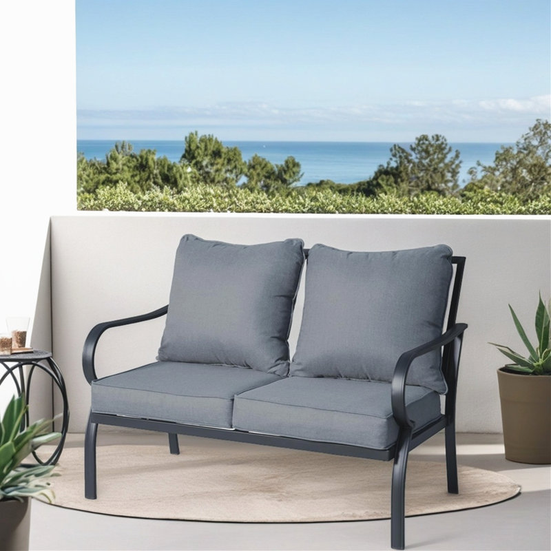 Patio Loveseat, Outdoor Sofa with Cushions, Waterproof Modern Design for Porch, Balcony & Garden, Gray