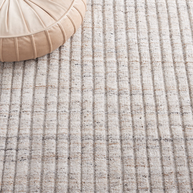 Tapis beige / uni en coton tissé à la main par MSR7301 Mirage Martha Stewart, Rectangle 5 pi x 8 pi