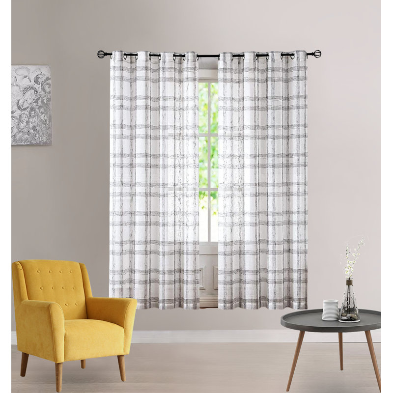 Paire de rideaux semi-transparents avec œillets Moni, L 54 po x L 84 po, Brun