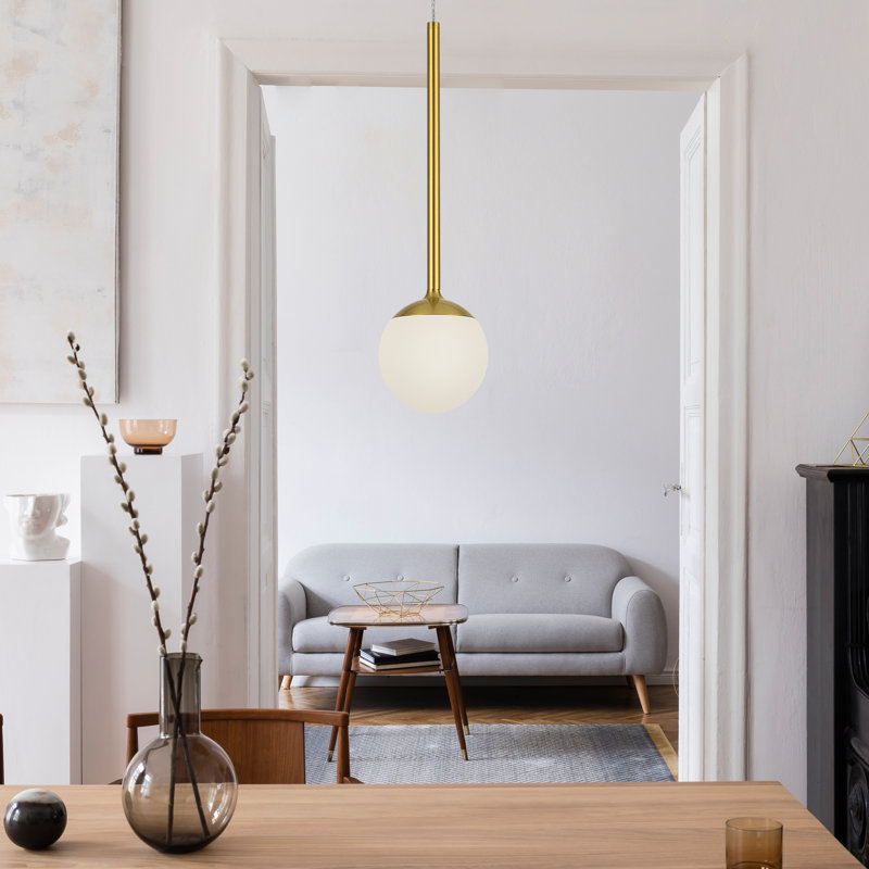 Capri 5-in 100-277V 1-Light ETL Certified Integrated LED Height Adjustable Globe Pendant Lighting, Antique Brass