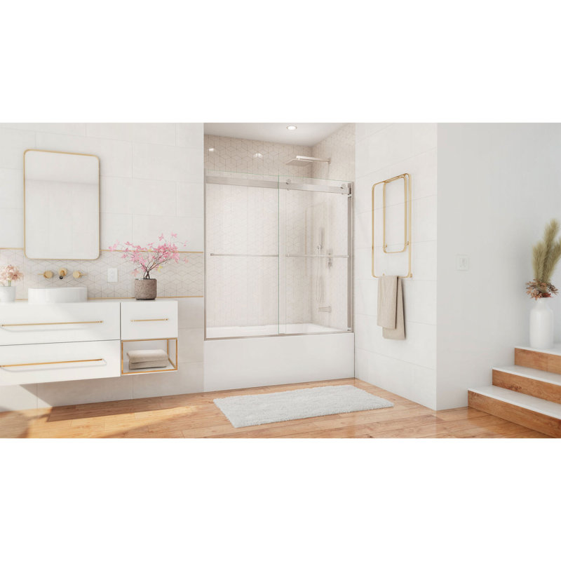 Essence 56" W x 60" H Reversible Frameless Tub Door with ClearMax™ Technology, Nickel