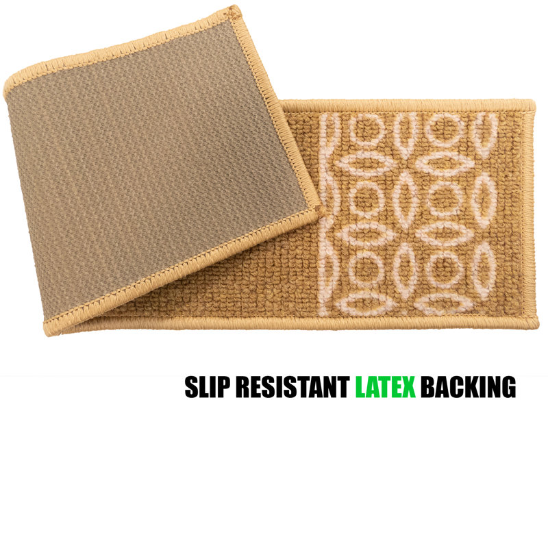 Slip Resistant Machine Washable Chain Border Berber Low Pile Stair Treads, Rectangle 2'1.6" x 8.5", Beige