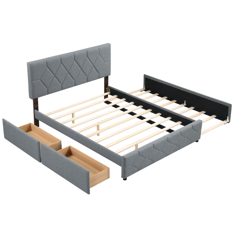Ebern Designs Queen Upholstered Platform Bed With Twin Xl Trundle And 2 ...