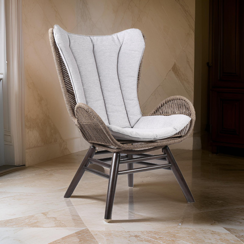 Fauteuil de patio haut à oreilles avec coussins Adagio, Marron