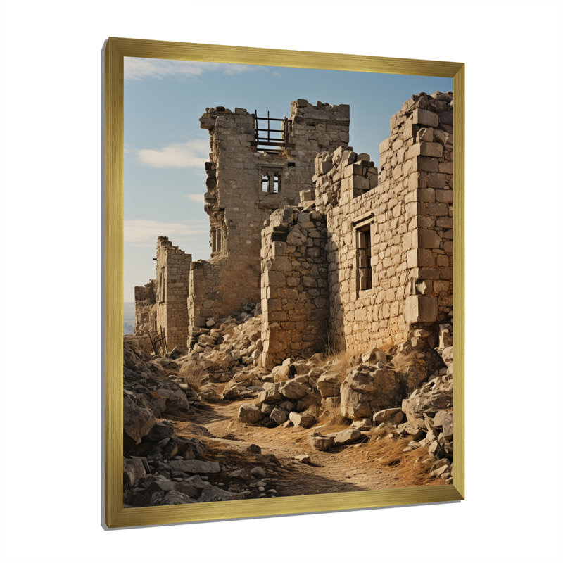 Châteaux, ruines antiques vieillies sur toile, H 20 po x l 12 po x P 1 po, Encadrement doré