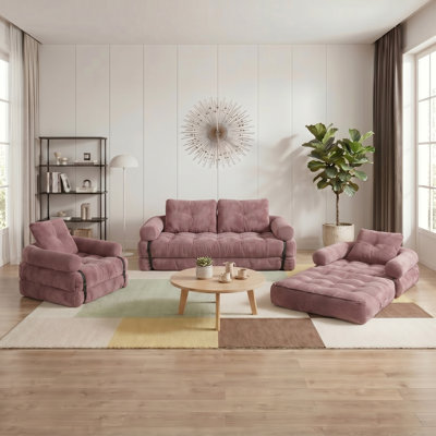Ensemble de canapés de salon à compression 3 avec dossier, canapé-lit escamotable désossé avec poignée, fauteuil à billes convertible 2 en 1 et canapé de plancher, canapé pliant confortable pour la chambre à coucher et le salon