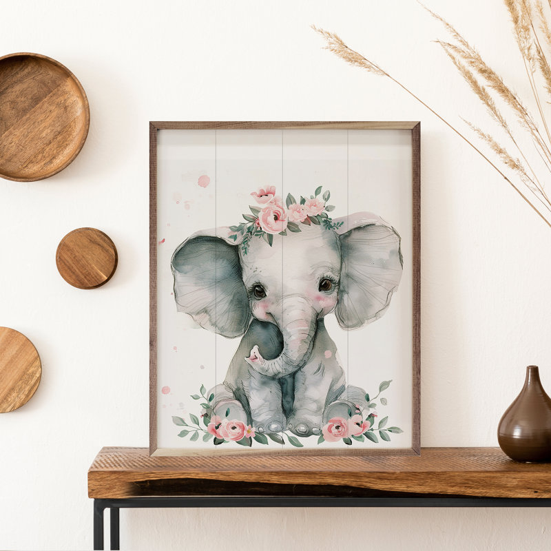 Éléphant à fleurs, H 20 po x l 16 po