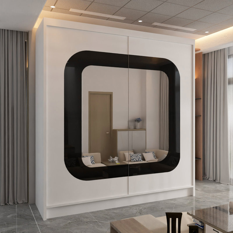 Chorley Sliding Mirror Door Wardrobe – Modern Freestanding Bedroom Storage in 2 Sizes and 5 Colour Options, White/Black