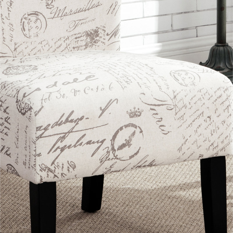 Chaise contemporaine Kauffman à motif de lettres anglais, mélange, construction, l 21,6 po x P 29,44 po, H 33,23 po, sans accoudoirs, composants amovibles, H 33,23 po, blanc