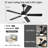 52 inch Black Ceiling Fans with Led Lights and Remote/app Control, 3CCT Dimmable, Reversible DC Motor, Noiseless, 5 Double-sided Ceiling Fan for Bedroom, Indoor/Covered Outdoor Use-117580824-117580823