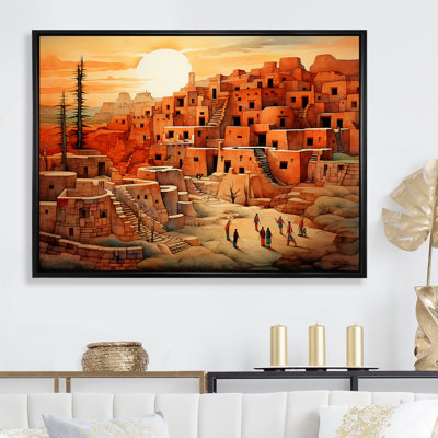 Native Glorious City Landscape - Native American Art, reproduction d'art encadrée