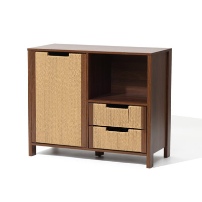 Walnut Finish MDF Wood with Rope Front 1-Door 2-Drawer Cabinet by Dakota Fields
