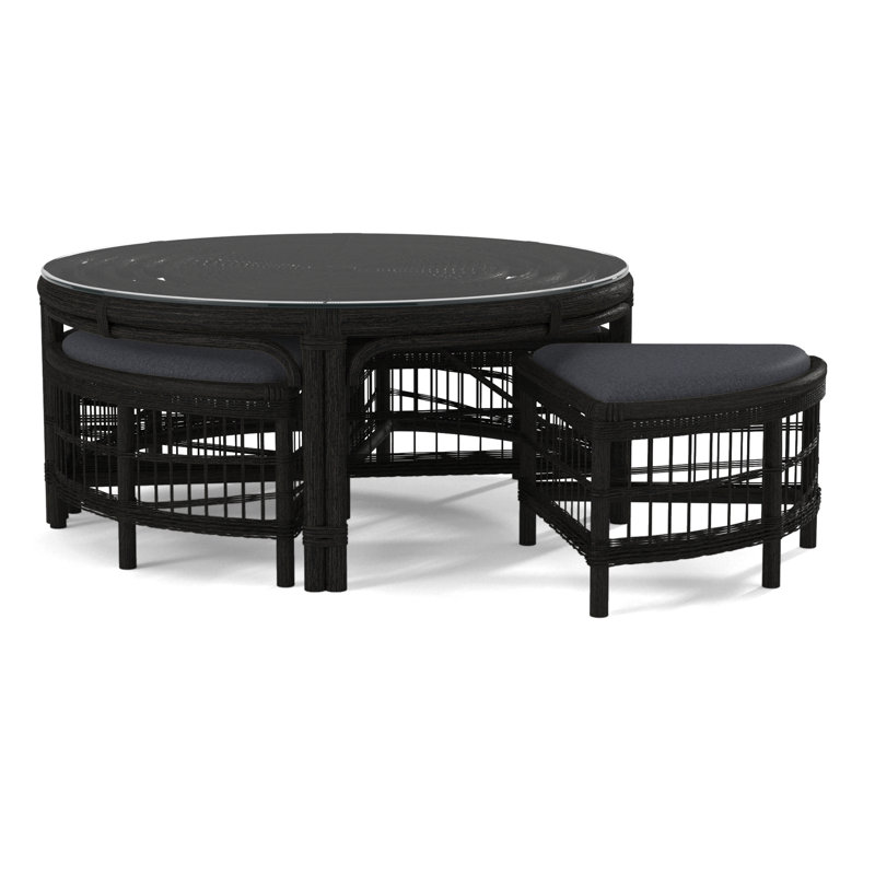 Table basse en rotin avec bancs Raffles, Noir, noir, noir, noir, Performance blanc sucre; 0863-91