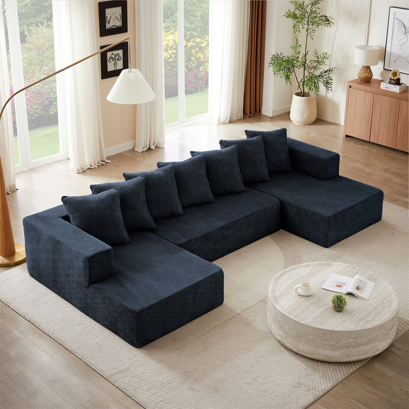 Ensemble de canapé modulaire en U Chenille, H 31,5 po x l 128 po x P 61,02 po, Chenille bleu