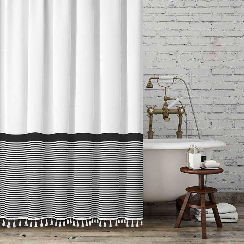 Rideau de douche rayé simple avec crochets, 72 po x 72 po, Noir / blanc