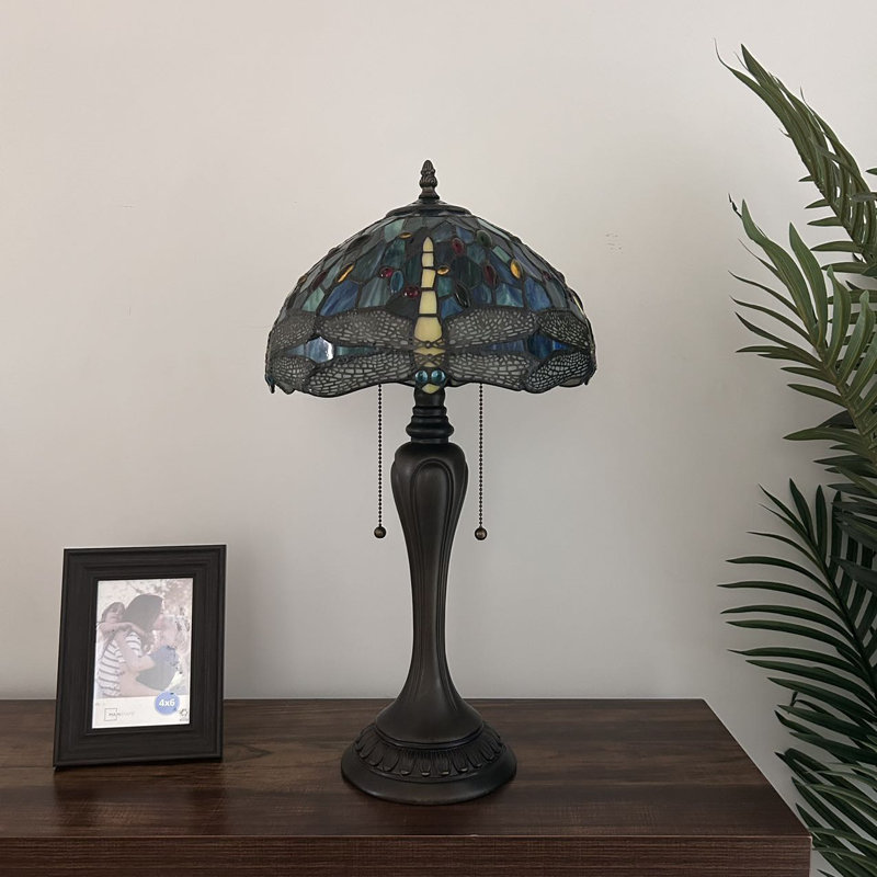Vella Tiffany Table Lamp Green Blue Stained Glass Dragonfly LED Bulbs Included 22'H*12"W