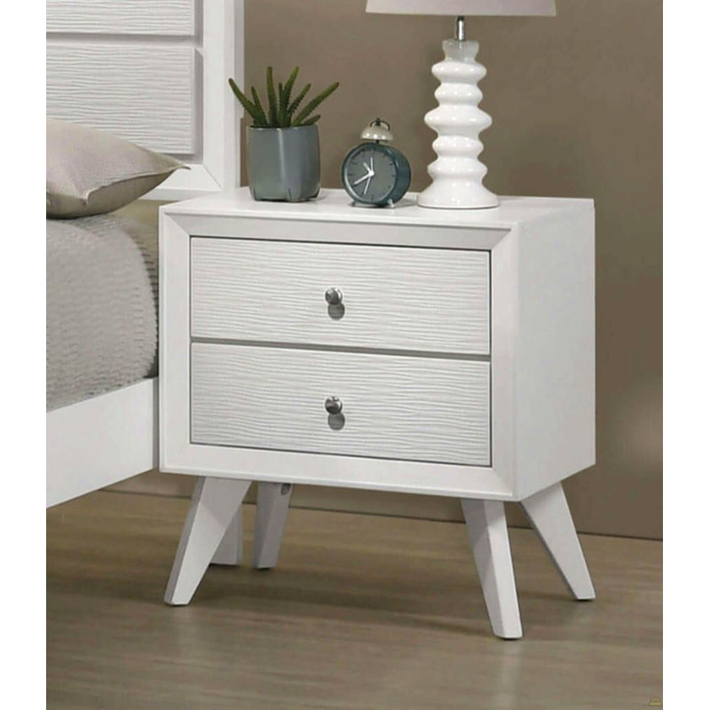 Table de chevet 1pc blanc pattes angulaires ronde bronze boutons ronds 2 tiroirs table de chevet