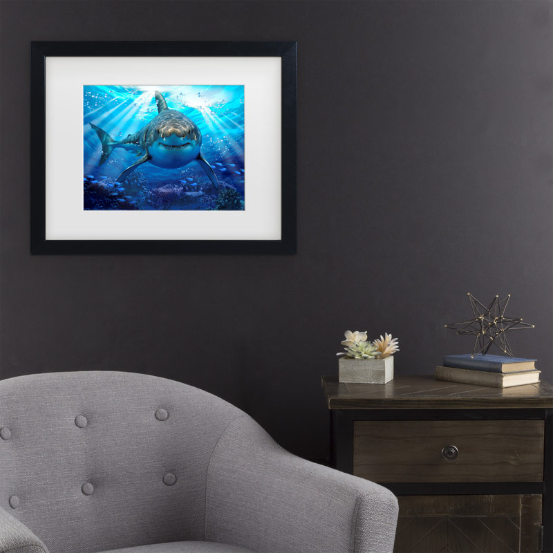 " Stalking Shark " by Howard Robinson, 18" H x 22" W x 0.75" D, Black