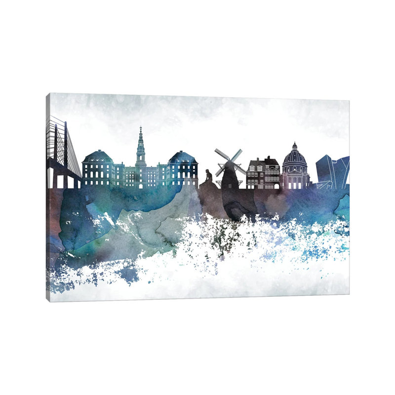 Copenhagen Bluish Skyline by WallDecorAddict - Wrapped Canvas Print, 66.04cm H x 101.6cm W x 1.91cm D