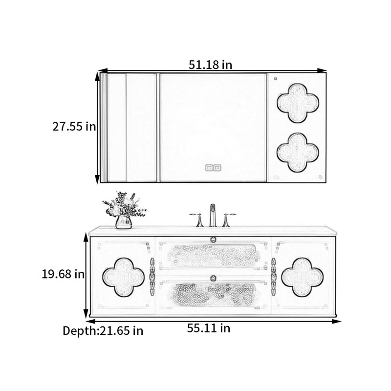 Armoire de salle de bain style français de luxe, Blanc, H 19,68 po x l 55,11 po x P 21,65 po