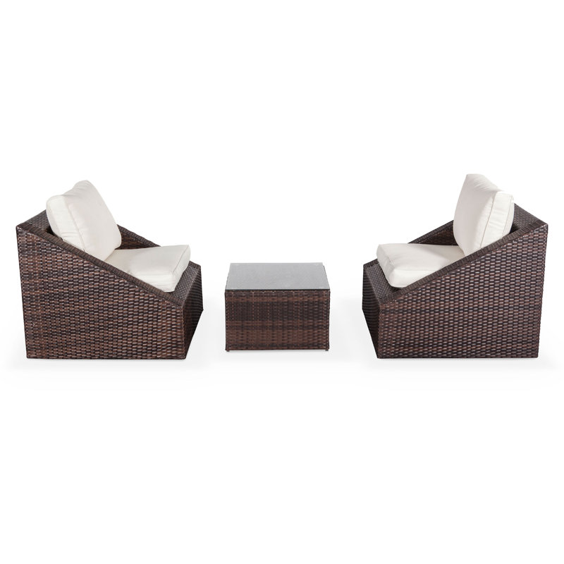 Trinette 2 Seater Rattan Conversation Set, Brown