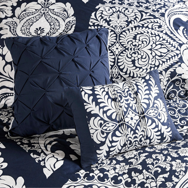 Ensemble d'édredon en coton 7 pièces pour grand lit Indigo, Grand édredon et 6 pièces supplémentaires, Indigo Floral